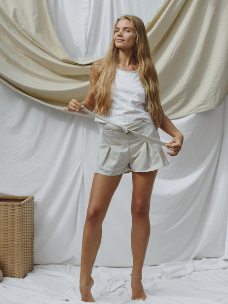 Cream Cotton Linen Shorts