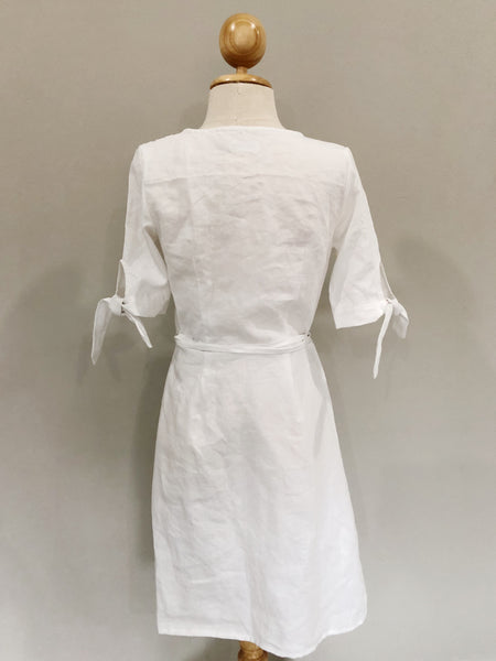 Clara White Linen Wrap Dress | Made-to-order