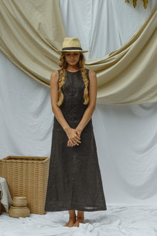 Evelyne Black Linen Maxi Dress