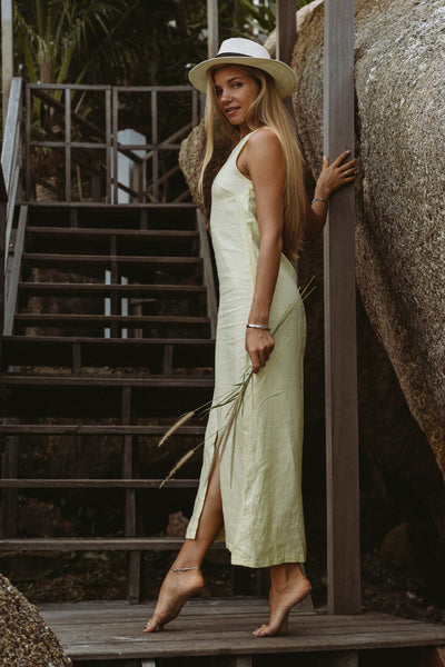 Evelyne Linen Maxi Dress in Yellow | Made-to-order