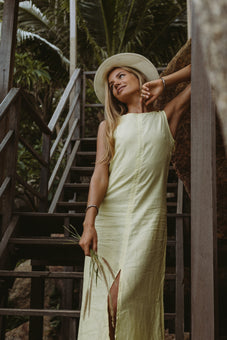 Evelyne Linen Maxi Dress in Yellow | Made-to-order
