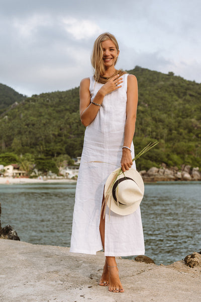Evelyne White Linen Maxi Dress | Made-to-order