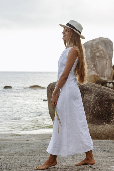 Evelyne White Linen Maxi Dress | Made-to-order