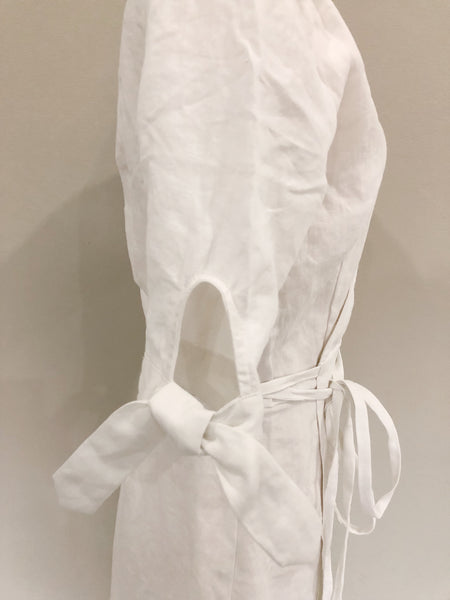 Clara White Linen Wrap Dress | Made-to-order