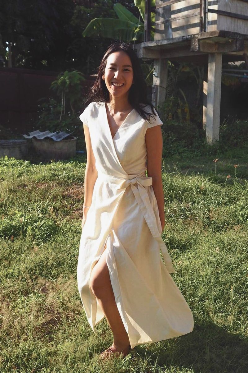 Isabella wrap dress in white cream linen