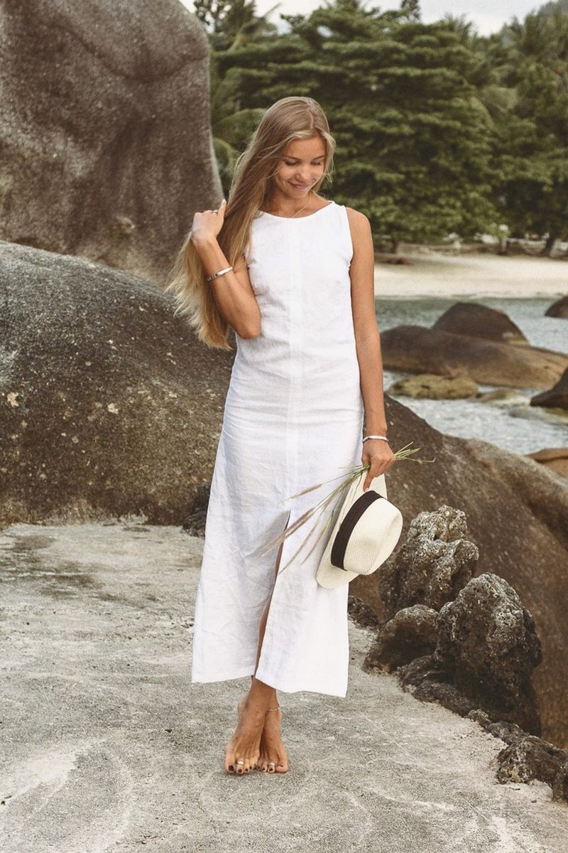 Classic white linen maxi dress